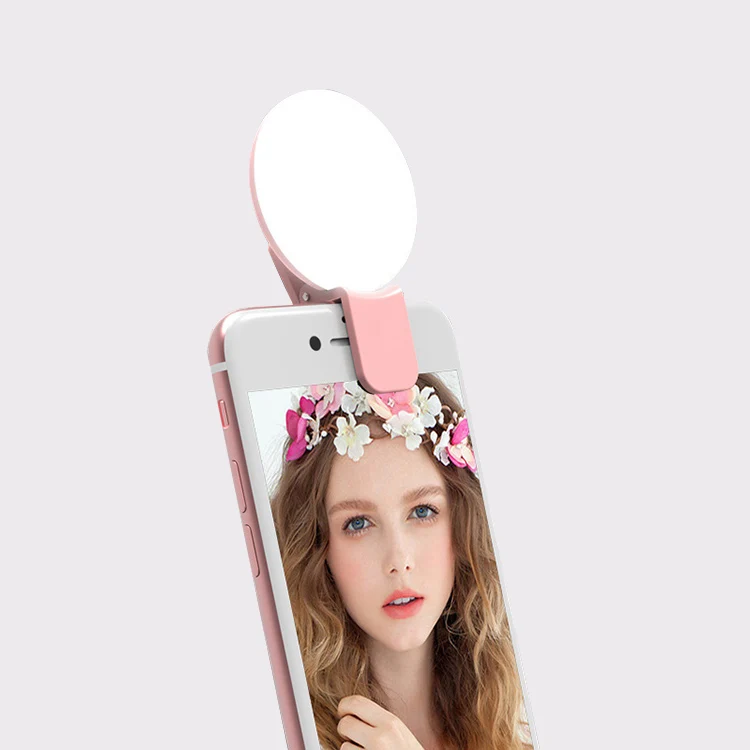 

Hot Sale Portable Mini Mobile Phone Ring Light Adjustable Brightness Rechargeable LED Selfie Fill Light, White,black,blue,pink