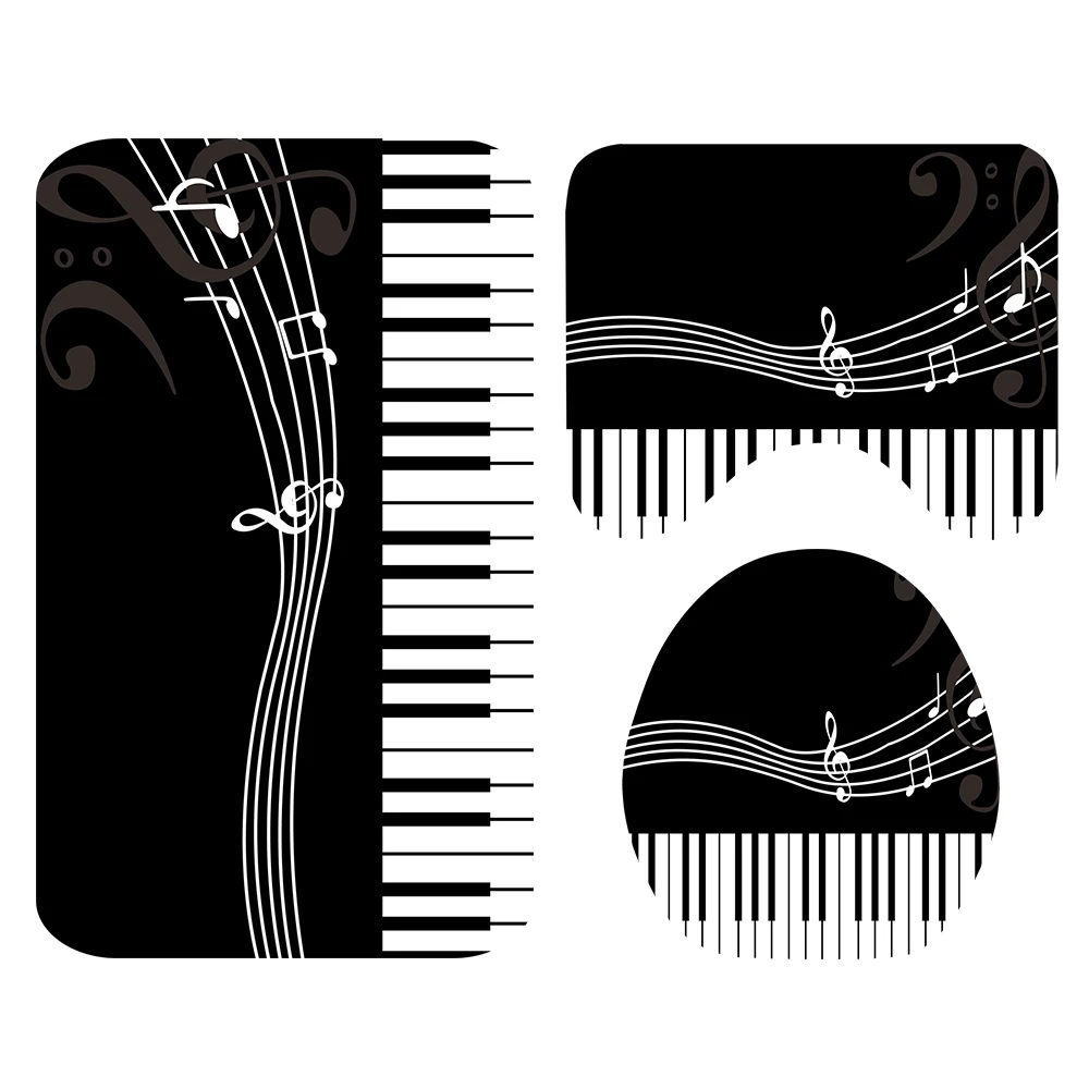 Piano printed Toilet Pad Cover Bath Mat Shower Curtain Set for Bathroom Decoration