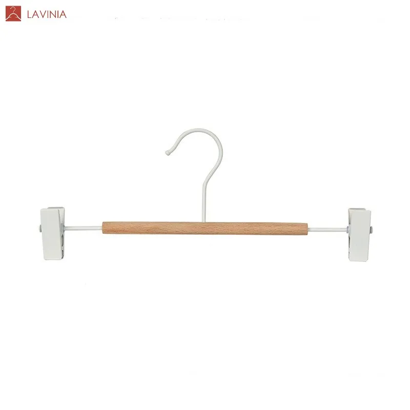 Lavinia custom logo cloths clothing pants shirt non slip black white metal wooden coat hanger