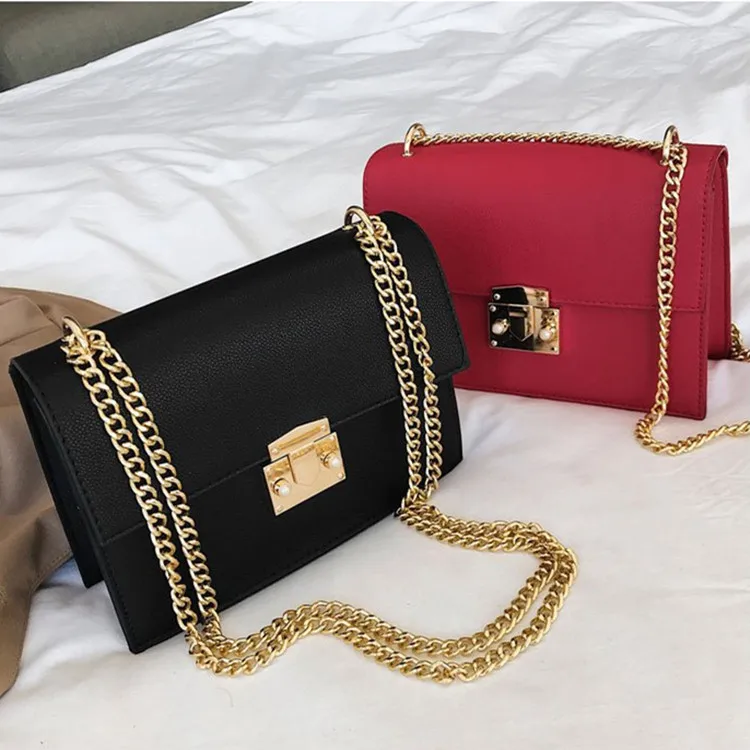 

High Quality Leather Handbag,Elegant Red And Black Design Chain Handbags For Women,Fashion Trends New Arrivals Purses, Red / black / brown