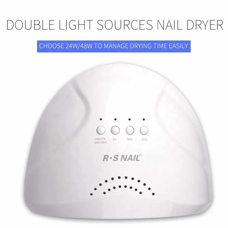 

RS Nail Dryer Intelligent UV/LED Lamp Curing for Gel Polish 24W/48W Smart Sensor Professional Sunlight 3 timing settings, White