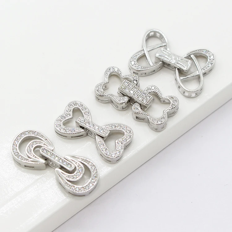 

Wholesale 925 sterling silver accessory high-end grade clasp connector style10 with cubic zirconia for pearl chain making