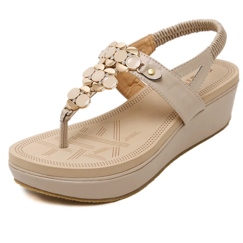 

S567 Summer sweet beach metal buckle wedge shoes wholesale large size women's heeled Flip-flop sandals