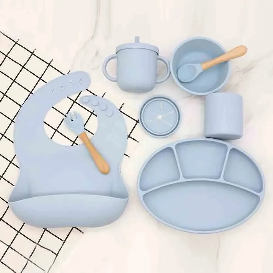 

BPA Free baby feeding & nursing supplies set silicone suction plate bowl cup bib spoon newborn tableware baby feeding set