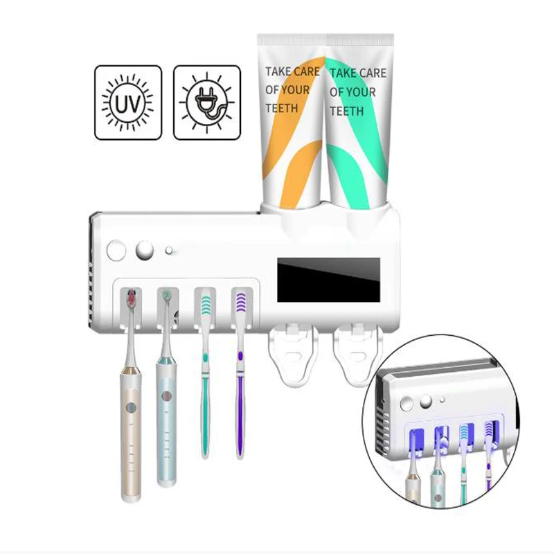 

Multifunctional intelligent ultraviolet toothbrush sterilizer wall-mounted disinfection sterilization toothbrush holder, White silver