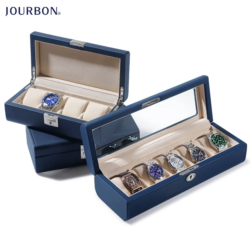 

Jourbon High-grade Blue Leather 5PCS Bracelet Watch Box