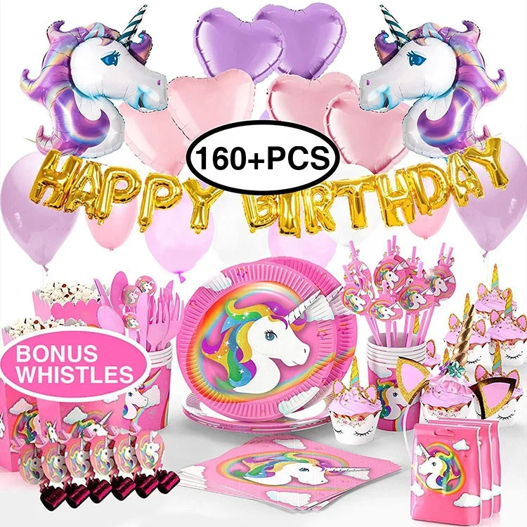 
Nicro New Arrivals 160+ PCS Kid Birthday Decorations Favors Set Unicorn Party Supplies 