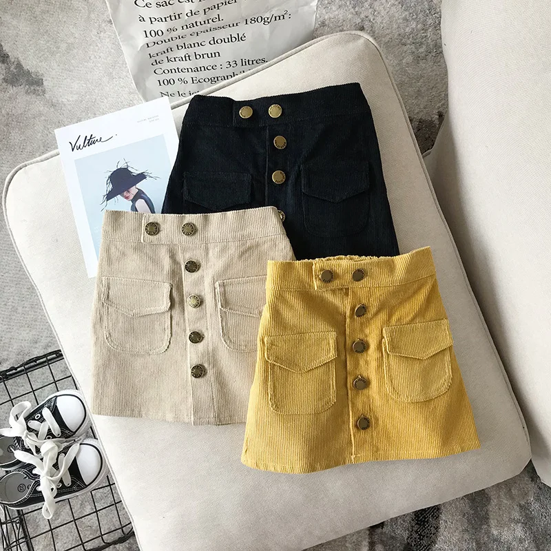 

2020 Hot Selling autumn new style boutique fashion children corduroy wild bag hip sweet half-length kid girl mini skirt, As pic shows