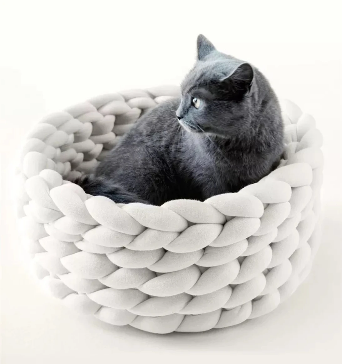 

Warm Washable Foldable Soft Arm Hand Knitting DIY Handmade Pet Bed Chunky Cotton Yarn tube Cat Dog Bed Sleep Woven indoor, Red, white, yello, blue, brown