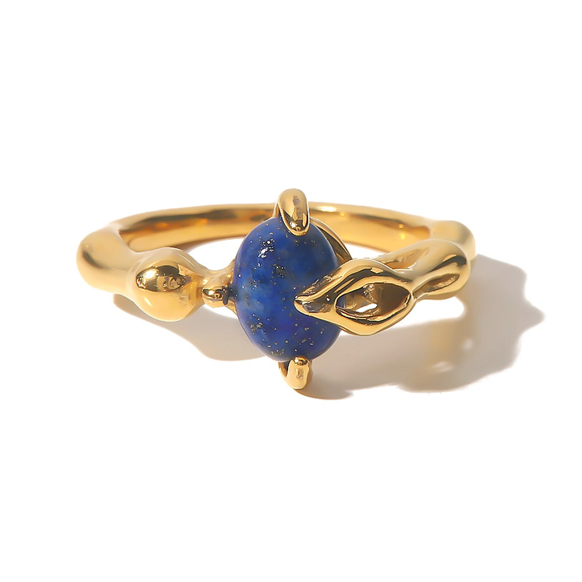 

Waterproof stainless steel jewelry ring women natural lapis gemstone snake ring