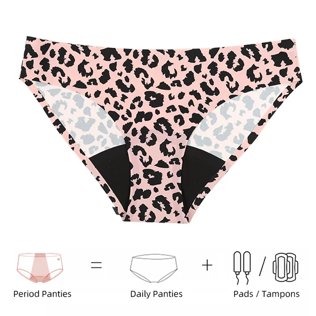 

New Arrival Leopard Teen Girl Period Panties Culotte Menstruelle Washable Full Leakproof Menstrual Panties, Skin brown,skin currant,deep purple