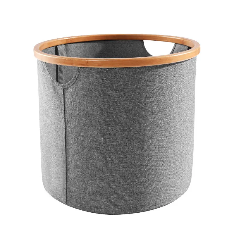 

Custom Home Storage DIY050606 Bambus Cotton Box Foldable Bamboo Polyester Laundry Basket in Round Shape, Grey