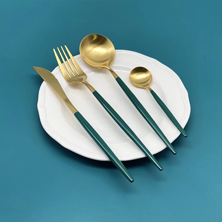 

Portugal Staniless Steel Flatware Blue Green Gold 4 pieces Cutlery Set