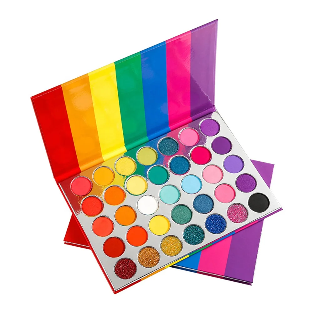 

35 color eyeshadow palette private label custom red green pink blue purple yellow eyeshadow palette private label