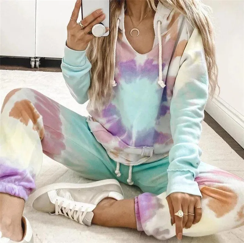 

2020 NEW home wear leisure two-piece female long-sleeve hoodie trousers pants suit women home wear, As picture
