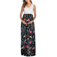 

2020 New Arrived Sleeveless Print Knit Maternity Dress (Color:Black Size:S)