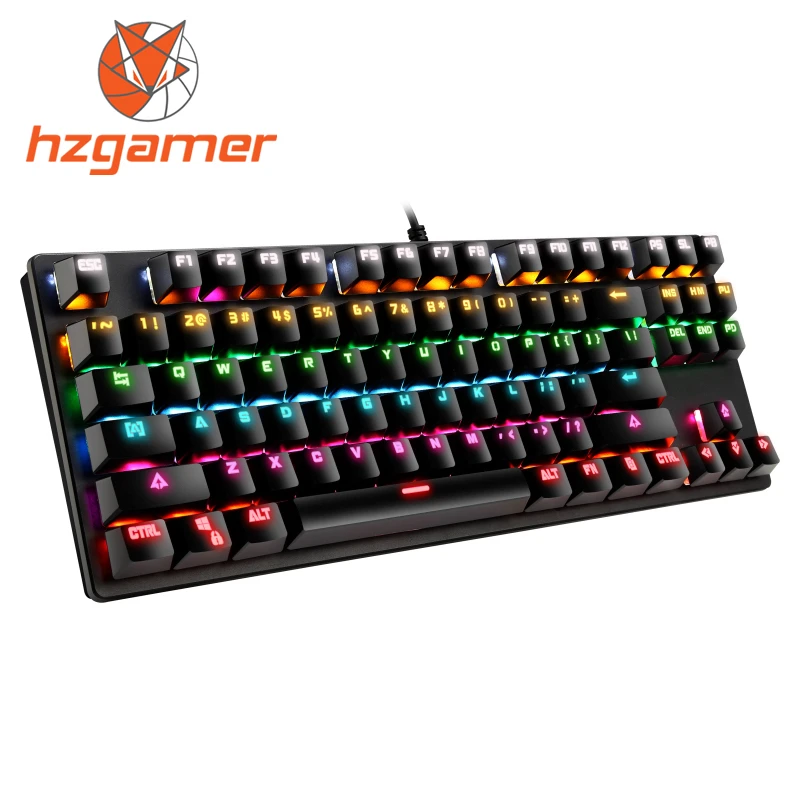 

HZGAMER 87 Keys Gaming Keyboard, RGB Lights LED Mini Keyboard, Blue Switch Mechanical Keyboard for PC