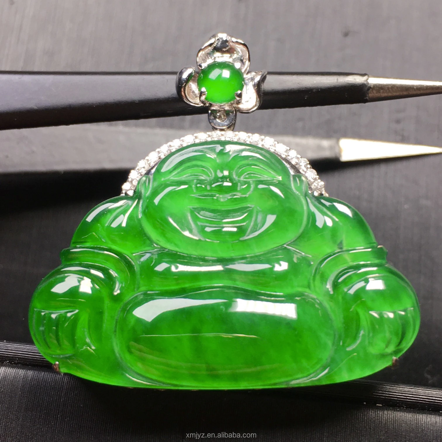 

18K Gold Diamond Pendant A Grade Jadeite Ruyi Guanyin White Gold Green Purple Jade Buddha Pendant Necklace