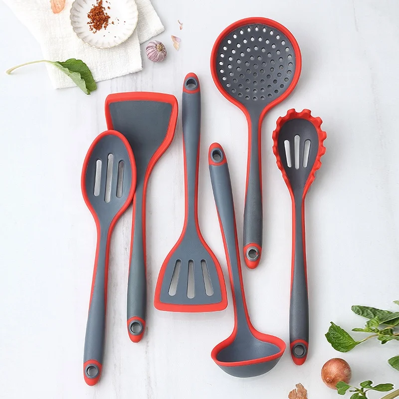 

Christmas Gift kitchen items a to z Kitchen Accessories 6pcs Nylon with Silicone Edge Kitchen Cooking Utensil set, Grey