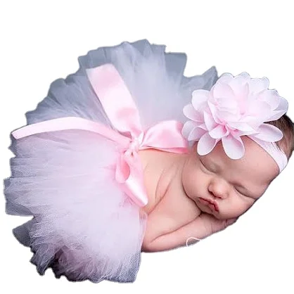 

Baby Girl Tulle Tutu Skirt and Flower Headband Set Newborn Photography Props Baby