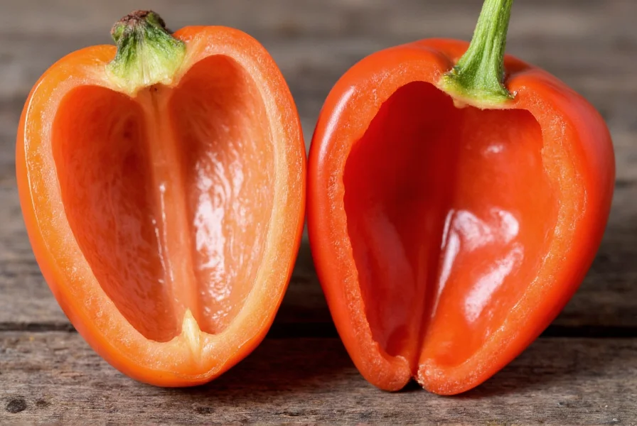 Close-up comparison showing the internal structure differences between prickly pear fruit and chili pepper