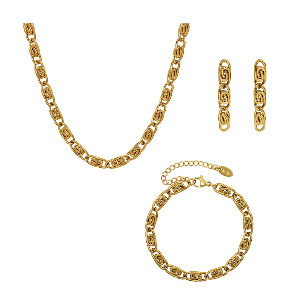 

Titanium Steel 18k Gold Thick Chain Bracelet Earrings Necklace Earrings Set, Steel color and golden color
