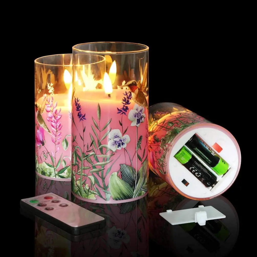 Pink glass candle Flickering Battery Powered Flameless LED Tea Light Candles