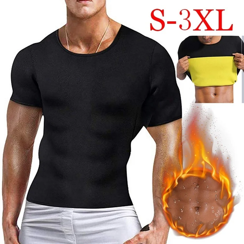 

Hot Neoprene Men's Tshirt Fashion Neoprene Slimming Shaping Tank Top Gym Shapers Body Shapewear  TShirt, Black+yellow