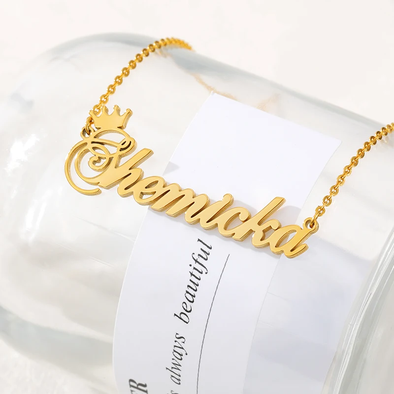 

Customized Cursive Arabic Crown Necklace Stainless Steel Jewelry Crown Heart Nameplate Necklace For Women