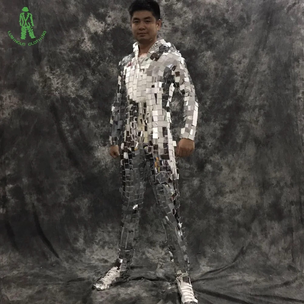 
Mirror Jumpsuit Fashion Costume DJ Club Party Nightclub Stage Dancer Wear Mirror Reflective Suit Clothing dance costumes 