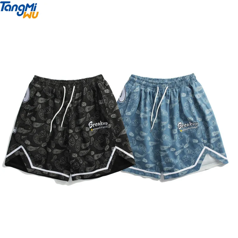 

Top quality street wear stripe furcal vintage print sweat shorts polyester embroidered letter men streetwear shorts