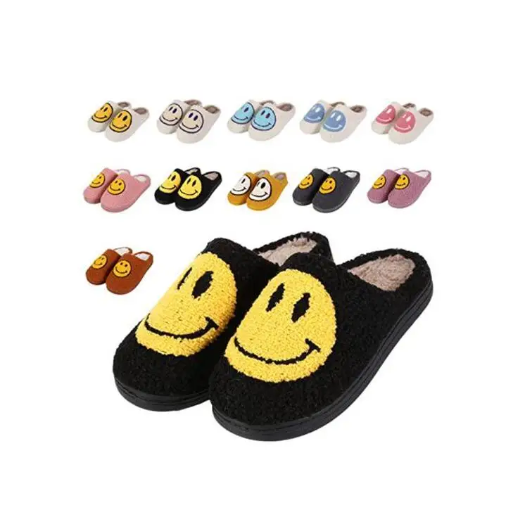 

Non Slip Winter Warm Flat Pillow Slides Shoes Soft Plush Comfy Fuzzy Cute Smiley Face Home Slippers for Women and Men