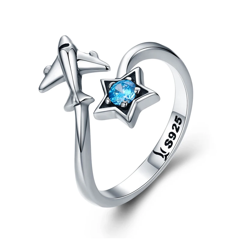

2021 Personalized Ladies Ring Blue Aircraft Opening Design Zircon 925 Sterling Silver Ring For Women