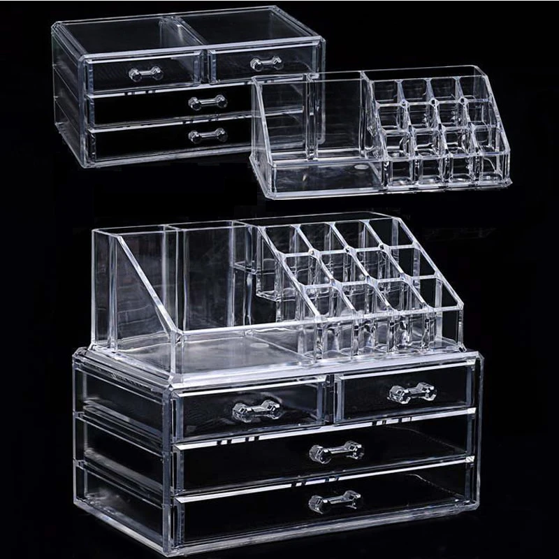 

Acrylic transparent Makeup Organizer Storage Boxes Make Cosmetics Brush Organizer home Drawers Cotton Swabs Stick Storage case