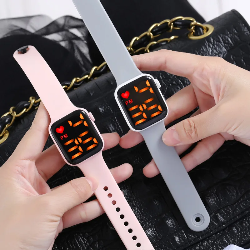 

LED electronic watch touch display time large capacity square shape couple student fashion wrist ring