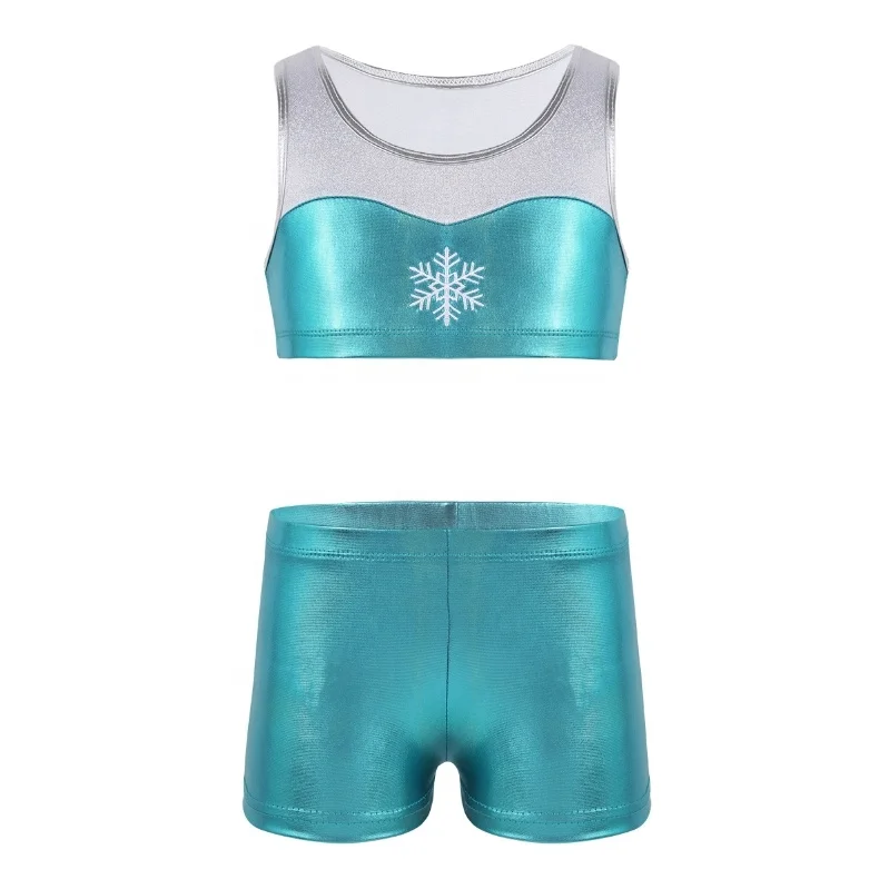 

2PCS Kids Girls Sleeveless Shiny Snowflake Embroidery Tank Top And Bottoms Set Ballet Dance Outfit Set