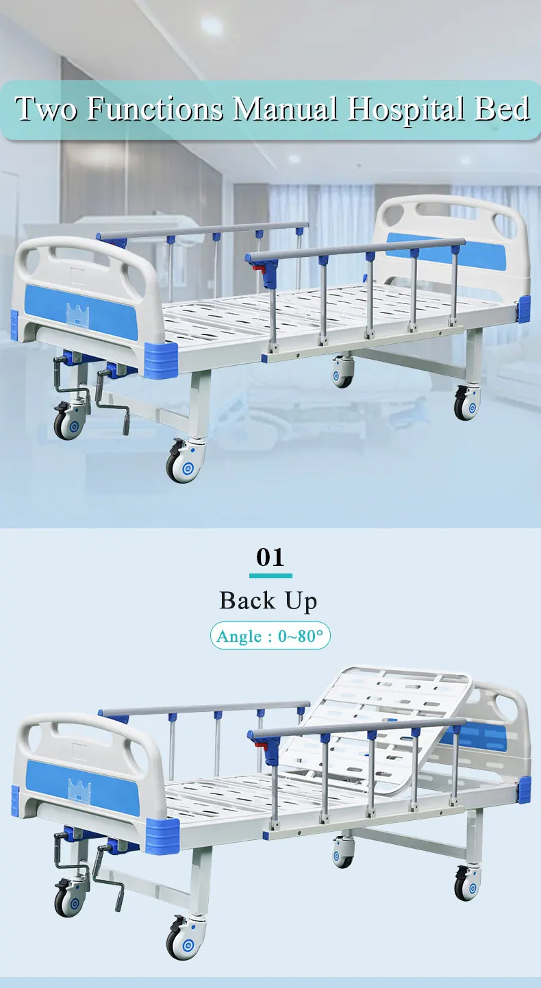 Hospital Furniture Manufacturer Supplies Good Price 2 Cranks Multi Functions Clinic Patient Care Use Manual Medical Hospital Bed