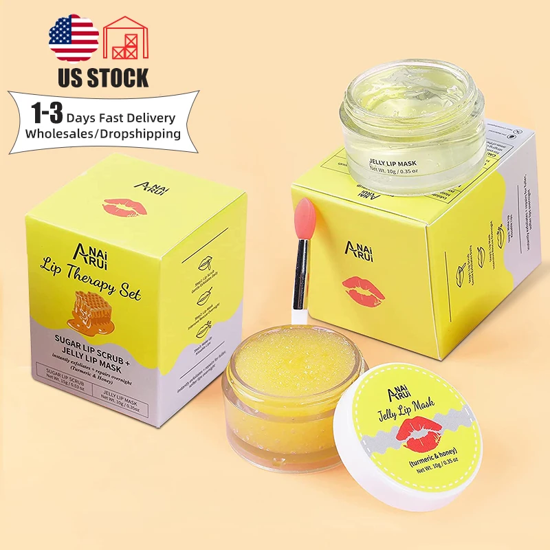 

In Stock Turmeric Honey Sugar Lip Scrub & Jelly Lip Sleep Mask, Moisturizer Dark Lip Treatment Exfoliating & Repairing Lip Balm
