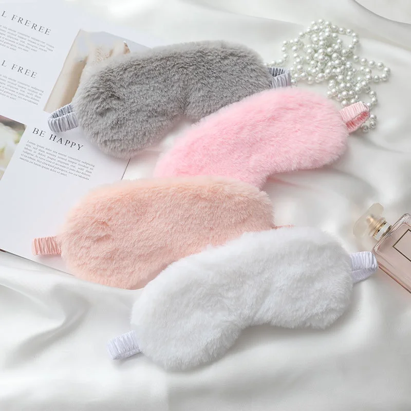 

RTS Luxury Adults Silk Satin Imitation Rabbit Fur Eye Sleep Mask, White /customize pantone color