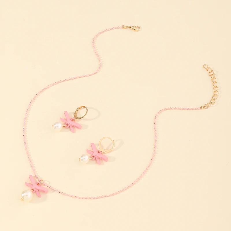 

Wholesale Cute Pearl Bow Children Necklace Earrings Jewelry Sets For Gift