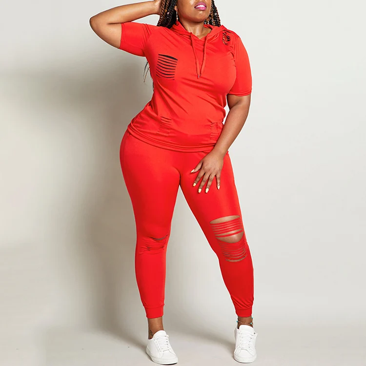 

Casual Solid Hollow Out Quality Athletic Hoodies And Sweatpants Unisex Woman Red 2 Piece Set Plus Size Jogger Shorts Sets -CY, Red,black,wine red,blue