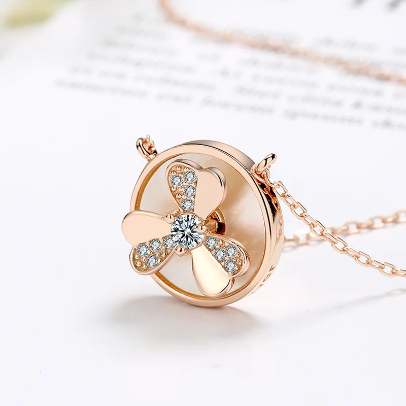 

Gifts For Valentines Day Rotatable Flower Necklace Windmill Pendant Necklace Rose Gold Jewelry Necklaces