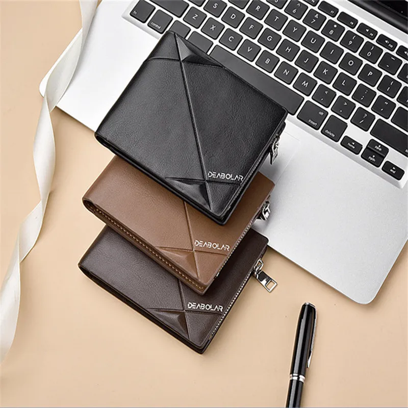 

Men's PU Leather Short Horizontal Wallets Three-fold Zipper Personalized Business Wallet For Men, As the picture display
