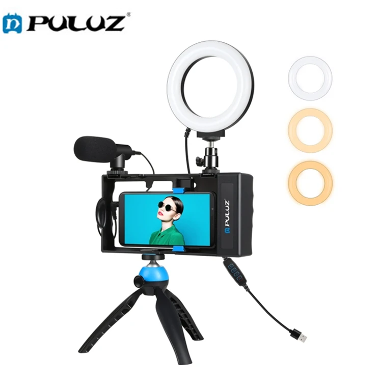 

2021 New PULUZ 4.7 inch 12cm Ring LED Selfie Light With Microphone And 4 in 1 Vlogging Live Broadcast Smartphone Video Rig Kits