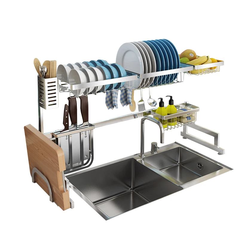 

Factory Directly Supply Household Kitchen Tableware Storage Sink Rack, Silver