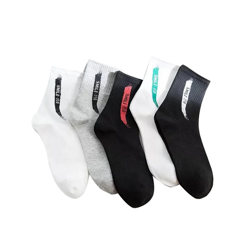 

Wholesale price high quality socsk black cotton socks casual style strip socks, White, black and gray