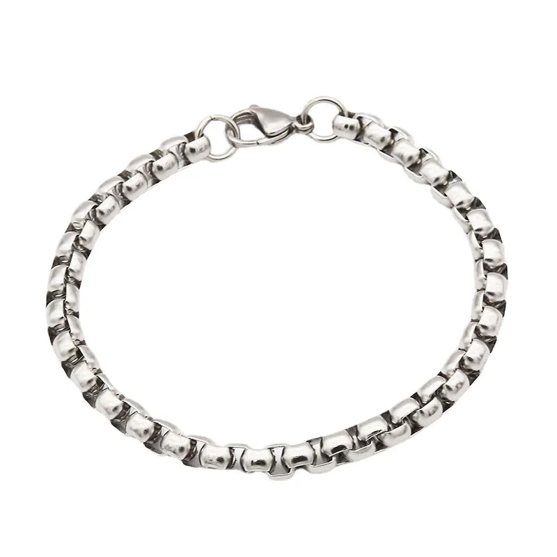 Trendy Titanium Steel Round Box Chain Bracelet Stainless Steel Bracelet For Women And Men