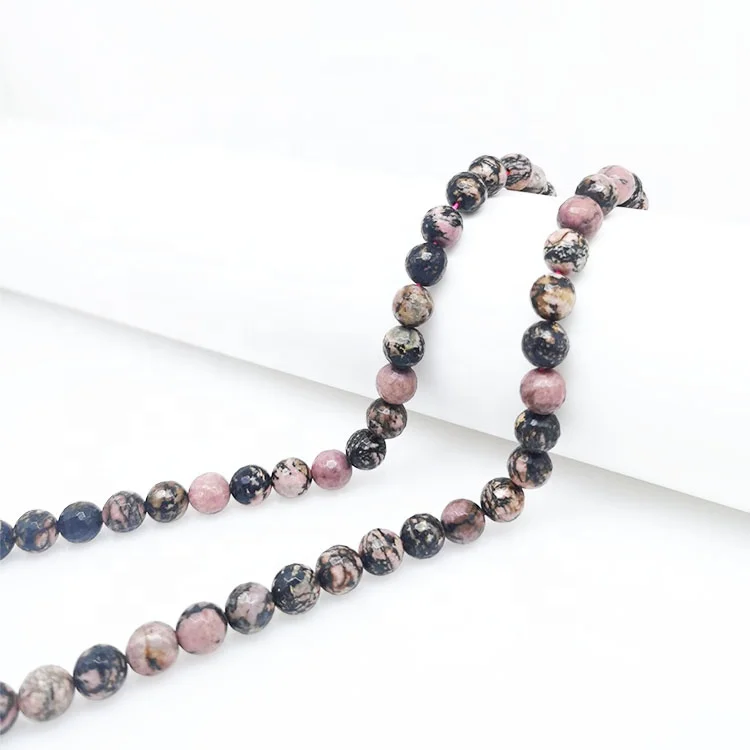 

Best selling natural stone 8mm Round Cut black red Rhodonite gem beaded bracelet necklace beads jewelry making, 100% natural color