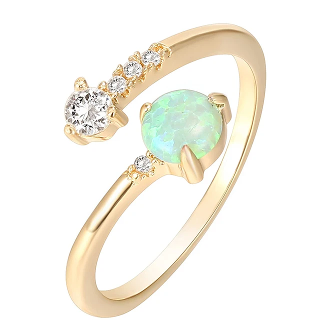 

New Fashion 14K Gold Plated Adjustable Created Opal Rings | Stacking Rings | Gold Rings for Women