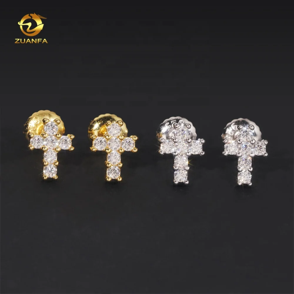 Fine Jewelry 925 Silver Pass Diamond Tester Hip Hop Mens VVS Moissanite Cross Earrings